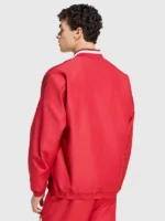 The clean back view of the maroon LFC Adidas 26/27 Stadium Track Jacket showing its tailored fit.