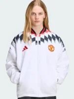 A crisp front profile of the United x Adidas Stadium Track Jacket in an elegant white finish.