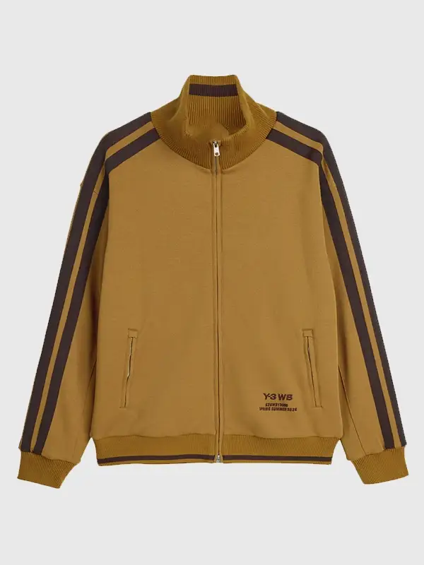 A front view of the Adidas x Wales Bonner x Y-3 Track Jacket in rich brown.