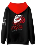 Jujutsu Kaisen Yuji Itadori Hoodie back view in black fleece showing full sleeve length and clean rib-knit hem detail