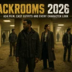 Backrooms 2026 cast outfits guide showing A24 horror character looks, practical outerwear, coats, and utility layers