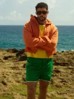 The vivid citrus color option of the heavy weight Bad Bunny Zara Hoodie.