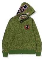 The essential Bape 30th Anniversary Shark Camo Hoodie highlighting its structured fleece build.
