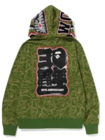 Clean back profile of the collectible Bape 30th Anniversary Shark Camo Hoodie.