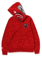 Full front view of the Bape 30th Anniversary Shark Camo Hoodie showing the full zipper design.