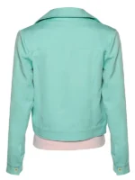 Back view of Berlin Michelle Jenner Jacket showing green cotton fabric, full sleeves, and neat jacket shape