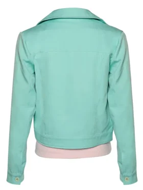 Back view of Berlin Michelle Jenner Jacket showing green cotton fabric, full sleeves, and neat jacket shape