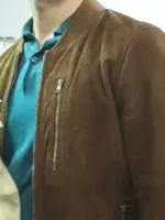 Berlin Pedro Alonso Brown Jacket in brown suede leather with rib cuffs, zipper closure, and inner pocket
