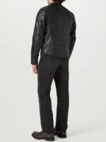 Clean rearview highlighting the signature stitched shoulder silhouette on the Broughton Motorcycle Leather Jacket.