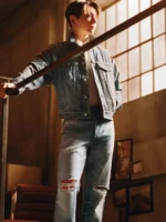 A premium style view of the Calvin Klein Jung Kook Denim Jacket.