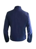 Captain America The Winter Soldier Chris Evans Jacket back view in blue cotton with erect collar, zipper closure and snap tab button cuffs