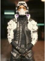Cyberpunk 2077 NUSA Infiltrator jacket full tactical outfit black and white with NUSA chest branding and armored shoulder panels