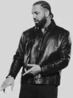 Close profile view of the National Treasures Drake Leather Jacket showing its pocket placement.