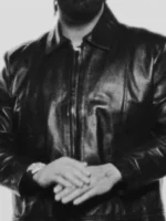 A front view of the National Treasures Drake Leather Jacket in premium black leather.