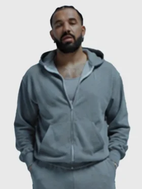 A bold front view of the Drake Janice STFU Tracksuit in minimal heather grey.