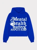 The deep blue lifestyle presentation of the unique Mental Health Matters Hoodie layout.