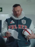 Full front view highlighting the mixed material construction of the classic World Cup Wayne Rooney England Jacket.