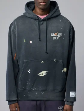 Front view of the Gallery Dept Paint Logo Hoodie showing the artistic paint design.