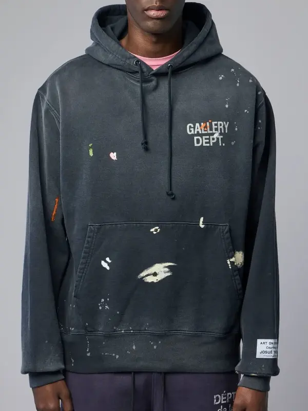 Front view of the Gallery Dept Paint Logo Hoodie showing the artistic paint design.