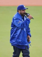 Full view highlighting the classic typography on the Ice Cube Los Angeles Dodgers Jacket.