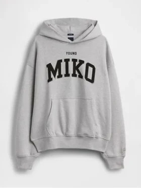 A front view of the Gap Young Miko Heavyweight Logo Hoodie in a classic grey.