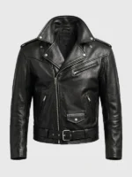 Full front view highlighting the lapel collar and hardware on the Tom Brady Gucci Leather Biker Jacket.