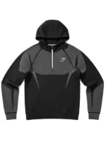 The classic grey Gymshark Onyx 5.0 Seamless Hoodie showing the half zipper closure.