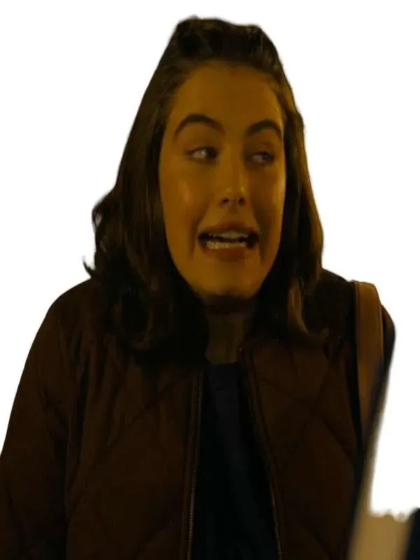Hannah Wells Off Campus TV Series Quilted Jacket The signature television adaptation layout of the Off Campus Hannah Wells Brown Jacket.