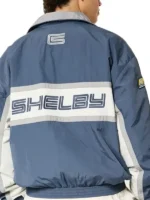 Back flat view of Hollister Shelby McLaren Track Jacket with large Shelby text branding