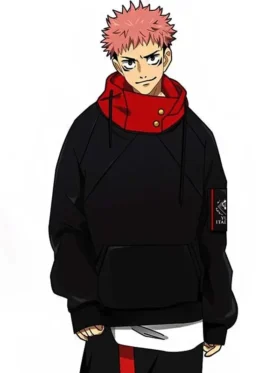 Jujutsu Kaisen Yuji Itadori Hoodie with pullover closure, hooded collar and rib-knit cuffs for cosplay and daily wear