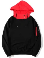 Jujutsu Kaisen Yuji Itadori Hoodie in black with hooded collar, pullover closure and rib-knit cuffs front view