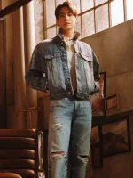 The essential Jung Kook Calvin Klein Denim Jacket in a classic structured profile.