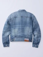The clean back profile of the classic Jung Kook Calvin Klein Denim Jacket.
