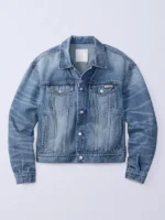 Full front view of the Jung Kook Calvin Klein Denim Jacket showing button details.