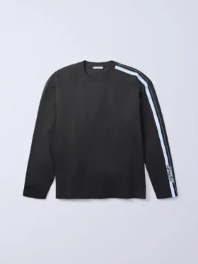 Full front view of the Jung Kook Calvin Klein Stripe Shirt showing the racing stripe details.