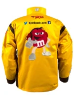 The full back view of the Kyle Busch Joe Gibbs Yellow NASCAR Jacket showing detailed graphics.