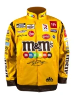Full front view of the multi colored Kyle Busch Joe Gibbs Yellow NASCAR Jacket.