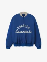 Front layout view showcasing the clean chest branding on the LA Dodgers Essentials Half Zip Jacket.