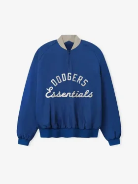 Front layout view showcasing the clean chest branding on the LA Dodgers Essentials Half Zip Jacket.