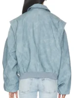 The clean tailored back view of the blue Lioness Vista Bomber Jacket.