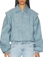 Full front view highlighting the casual silhouette of the Lioness Vista Bomber Jacket.