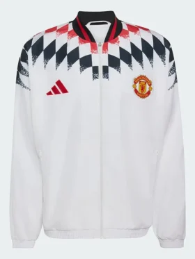 A pristine lifestyle view of the United x Adidas Stadium Track Jacket.