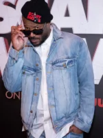 A premium standalone profile of the classic indigo blue Scary Movie 6 Marlon Wayans Denim Jacket.