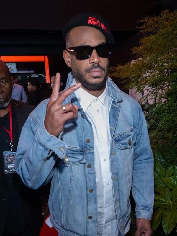 Front presentation layout showcasing the timeless lifestyle silhouette of the Scary Movie 6 Marlon Wayans Denim Jacket.