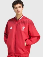 The masculine silhouette of the LFC Adidas 26/27 Stadium Track Jacket in a rich maroon color.