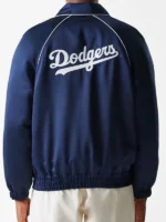 The back view of the MLB Los Angeles Dodgers Navy Club Jacket showing its clean lines.