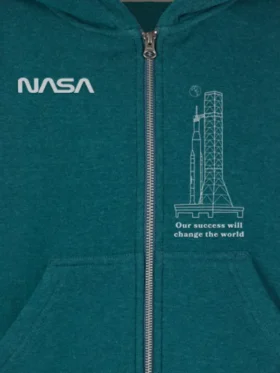 NASA ARTEMIS Launch System Youth Jacket with fleece fabric, soft lining, hooded collar, and zipper closure