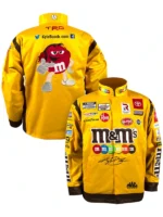 A premium standalone profile of the Kyle Busch Joe Gibbs Yellow NASCAR Jacket.