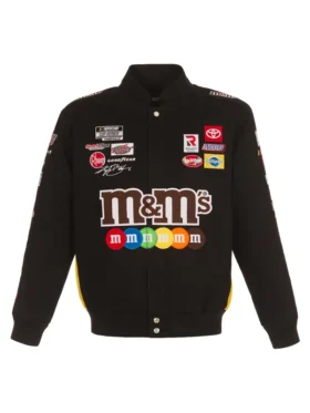 A premium front profile of the sleek Nascar Kyle Busch JH Design Black Jacket.