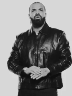 The essential National Treasures Drake Leather Jacket highlighting its rich midnight texture.
